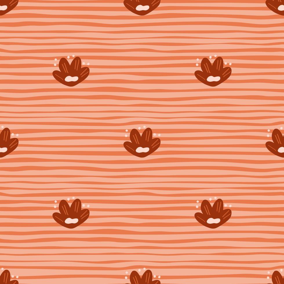 modernes nahtloses muster mit minimalistischen kindlichen blumenelementen. orange gestreifter Hintergrund. geometrischer Stil. vektor