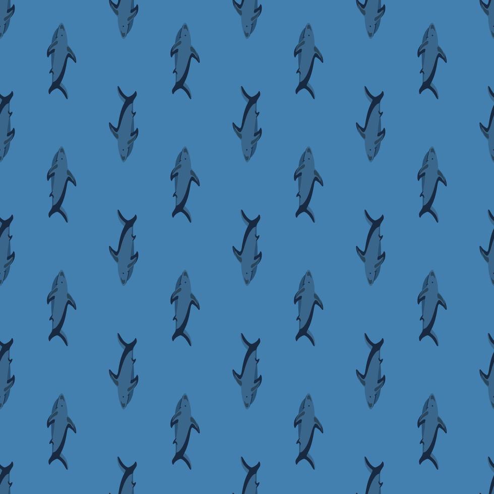 tropiska havet seamless mönster med små haj silhuetter. blå pastell bakgrund. vilda djur tryck. vektor