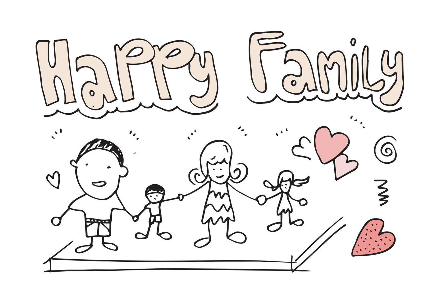 lycklig familj håller händerna för konceptdesign. lycklig familj skiss vektor
