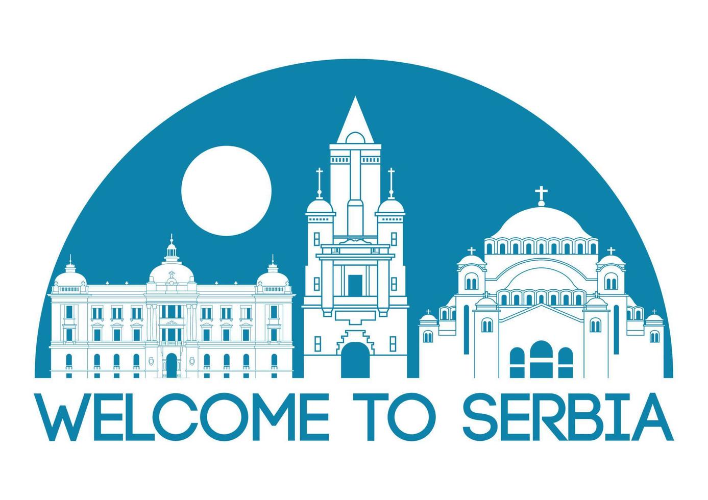 serbien berömda landmärken siluett stil vektor