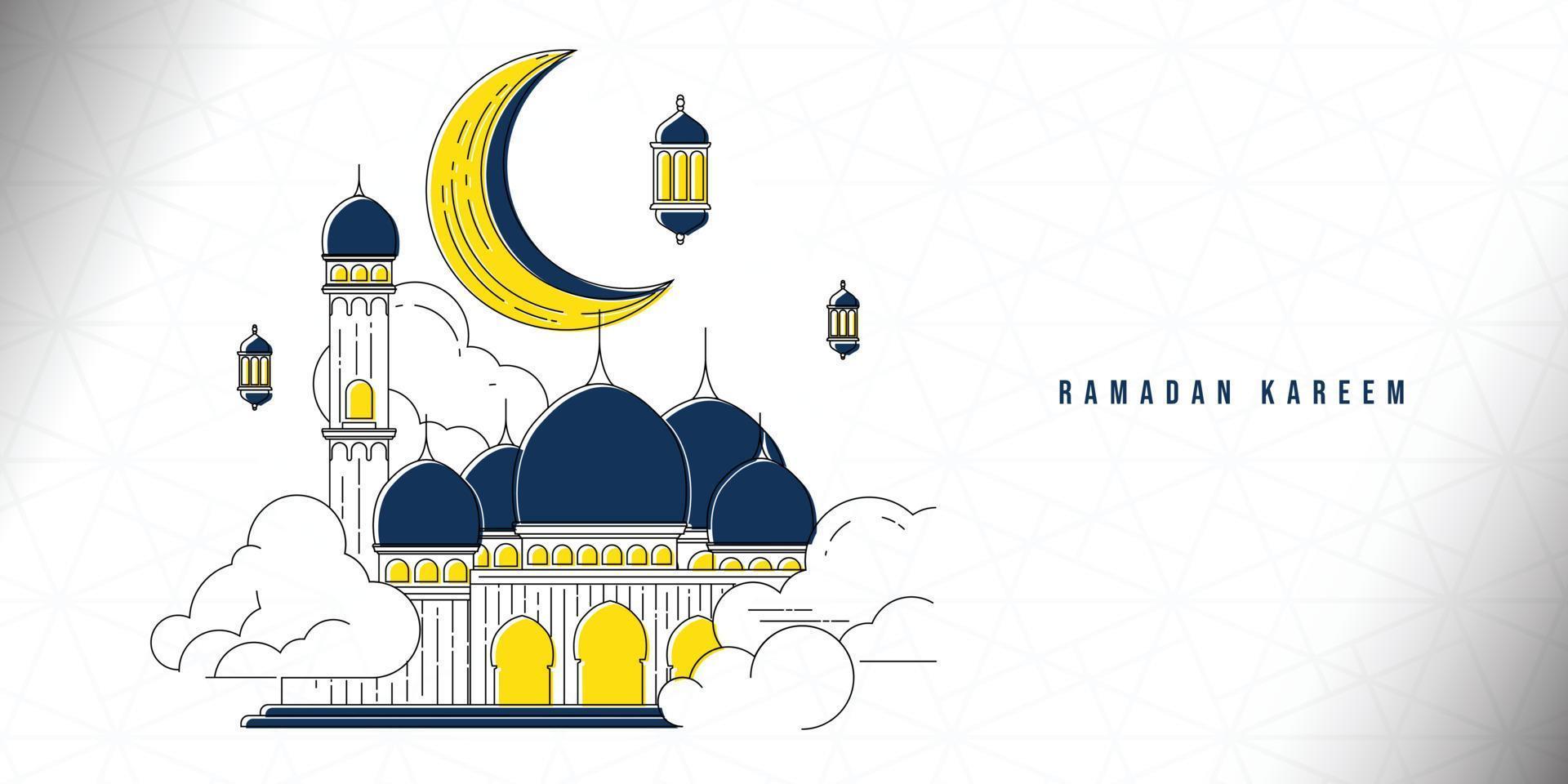 linjekonstdesign av moské, måne och lykta vektorillustration. ramadan kareem design. vektor