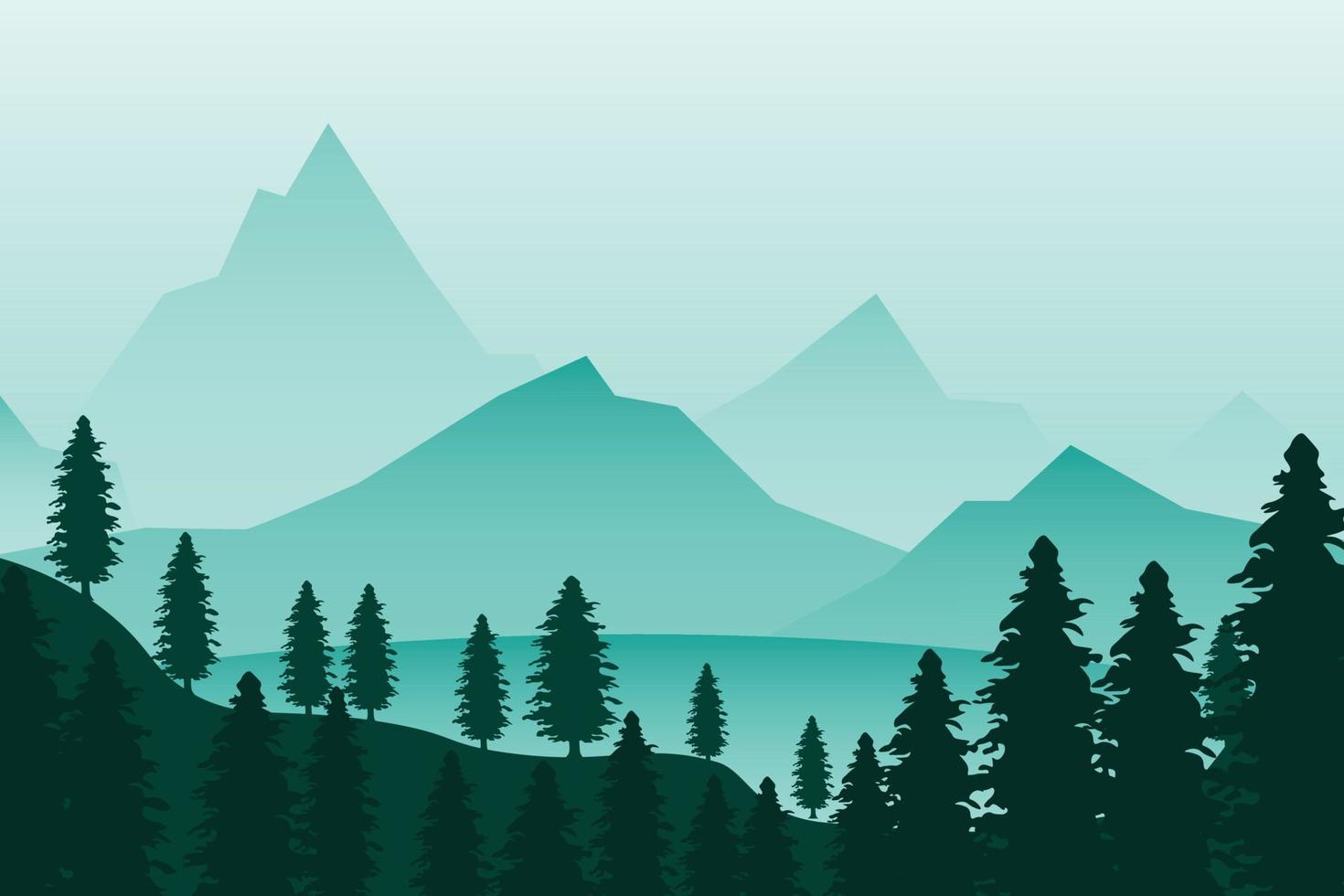 horizontale Landschaft mit Wald, See und Bergen. Premium-Vektor vektor