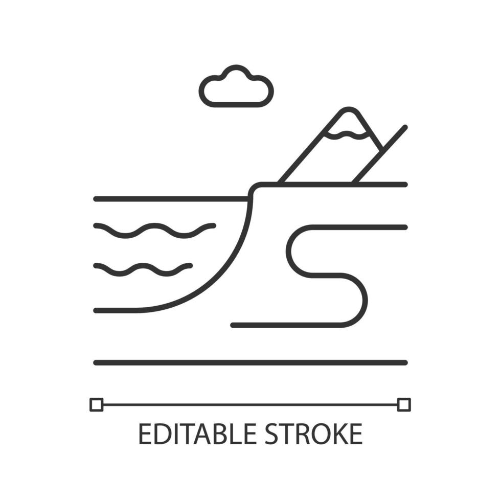 Lineares Symbol für Küstenland. Meer und Ozeanufer. Küste. Boden, der an Wasser grenzt. dünne linie anpassbare illustration. Kontursymbol. Vektor isoliert Umrisszeichnung. editierbarer Strich