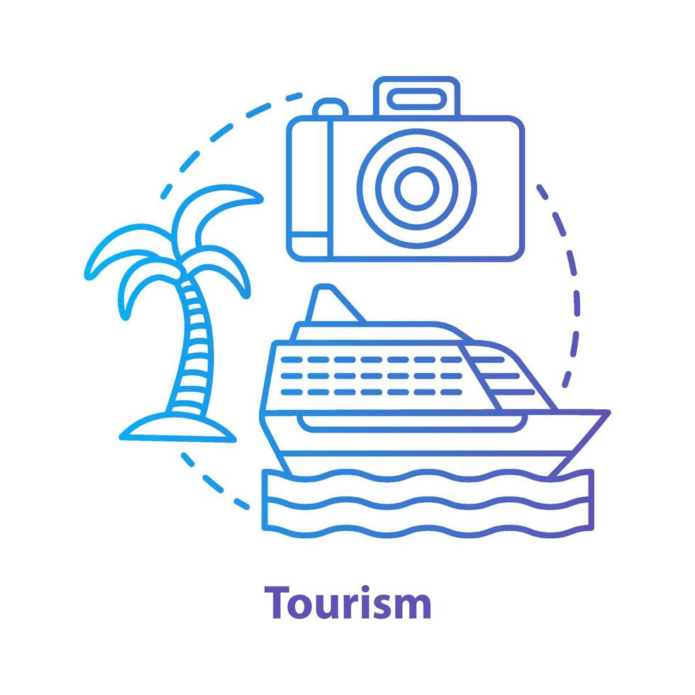 Symbol für das blaue Konzept des Tourismus. Hotellerie Idee dünne Linie Illustration. reise, reisen. Dienstleistungen einer touristischen Agentur. Reiseberater. Sommerferien. Vektor isoliert Umrisszeichnung. editierbarer Strich