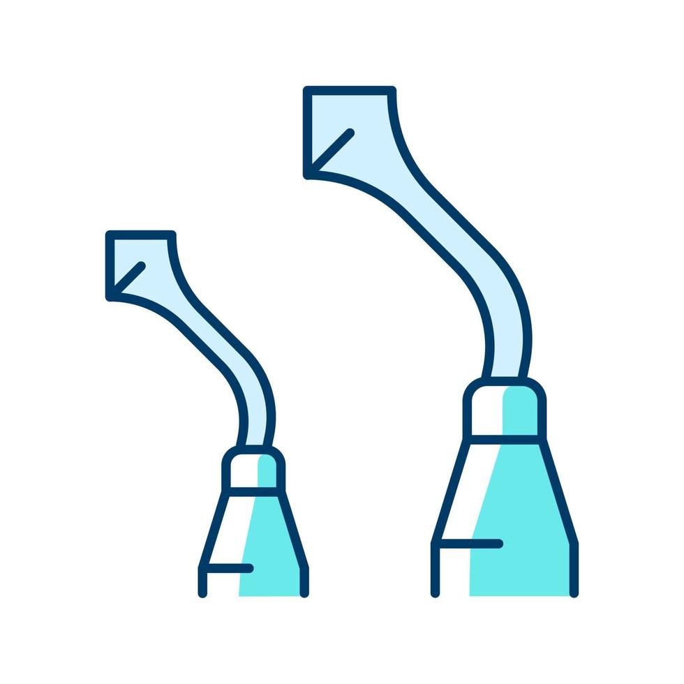 burnisher rgb färgikon. dentala handinstrument. polering av tandfyllningar. snida tandmaterial. restaureringsförfarande. utjämnande amalgam. isolerade vektor illustration. enkel fylld linjeritning