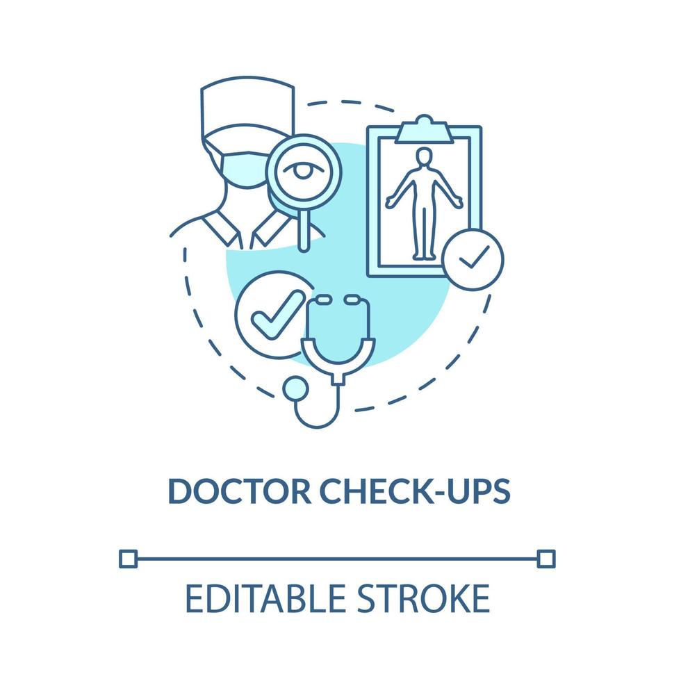 läkare check ups blå konceptikon. risk för artrit minskning abstrakt idé tunn linje illustration. fysisk undersökning. medicinsk inspektion. vektor isolerade kontur färgritning. redigerbar linje