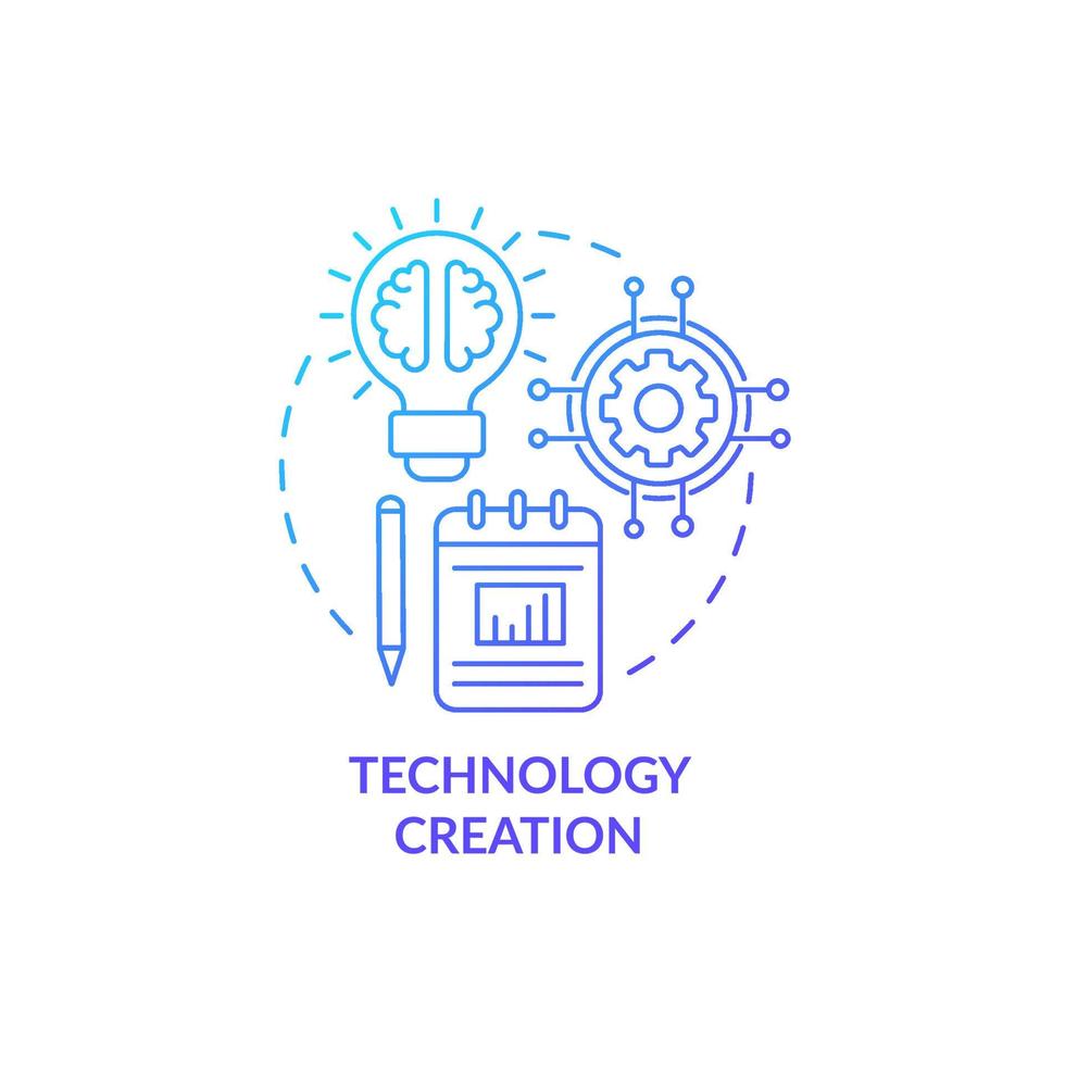 Symbol für das Technologie-Fertigungskonzept. neues Produkt entwickeln. Problemlösung untersuchen. Industrieinnovation abstrakte Idee dünne Linie Illustration. Vektor isolierte Umrissfarbe Zeichnung