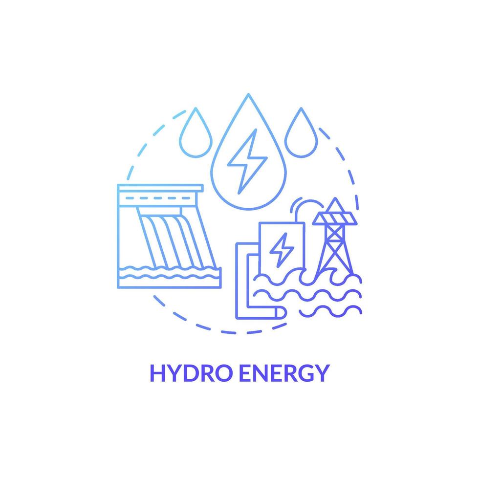 Symbol für das blaue Farbverlaufskonzept der Wasserkraft. Hydroelektrisches Kraftwerk. industrieanlage abstrakte idee dünne linie illustration. isolierte Umrisszeichnung. Roboto-Medium, unzählige pro-fette Schriftarten verwendet vektor