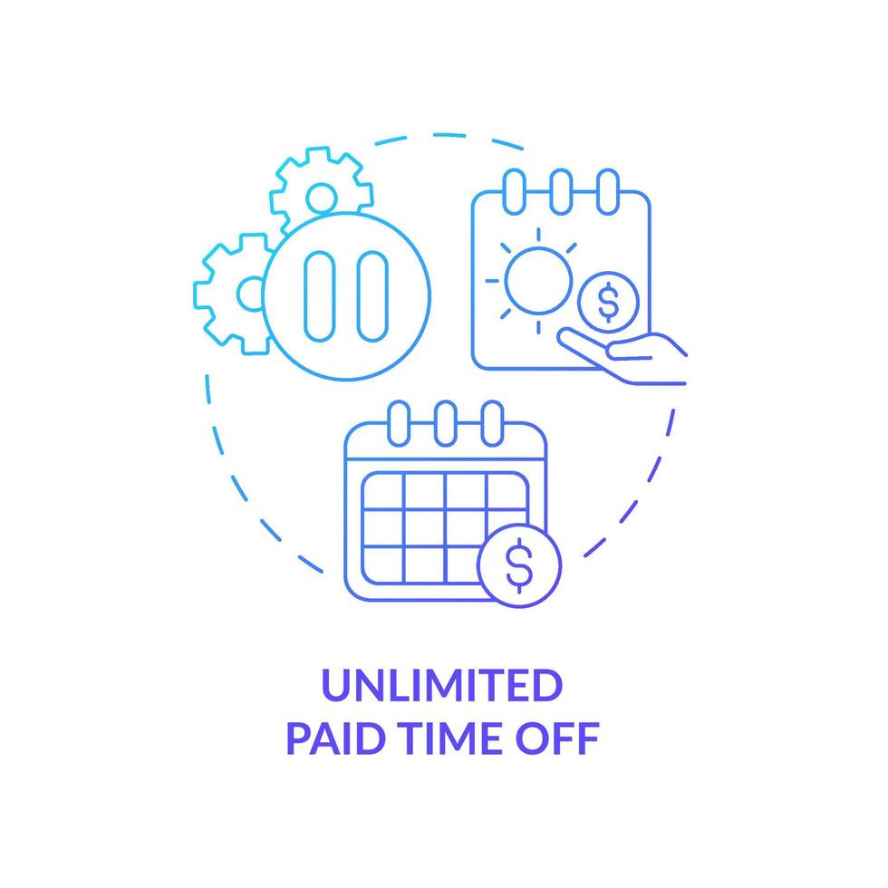 Symbol für das Konzept der unbegrenzten bezahlten Freizeit. finanziell entschädigter Urlaub abstrakte Idee dünne Linie Illustration. isolierte Umrisszeichnung. Roboto-Medium, unzählige pro-fette Schriftarten verwendet vektor