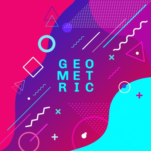 Sammanfattning färgglada geometriska former och former trendiga mode memphis stil kort design bakgrund. Du kan använda för affisch, broschyr, layout, mall eller presentation. vektor