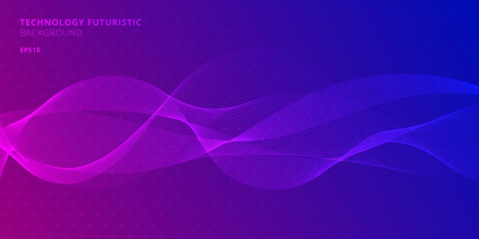 Abstrakta linjer vågor på lila och blå färger bakgrund för designelement i teknik futuristisk stil. vektor