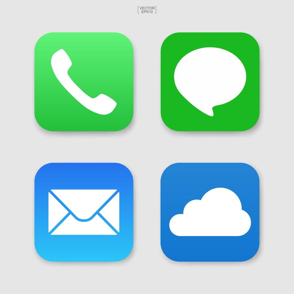 sociala medier ikonuppsättning. ikon för telefon, e-post, chatt och moln. vektor illustration.