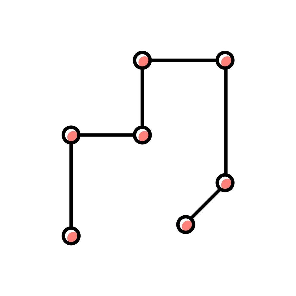 Farbsymbol für verbundene Linien. Strichnetz mit Punkten. offene asymmetrische Grenze. unterbrochene Linien. grafisches dekoratives element. geometrische Figur. abstrakte Form. isometrische Form. isolierte vektorillustration vektor