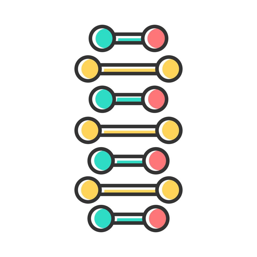 dna spiral kedjor färgikon. sammankopplade punkter, linjer. deoxiribonuklein, nukleinsyrahelix. spiralsträngar. kromosom. molekylärbiologi. genetisk kod. genetik. isolerade vektor illustration