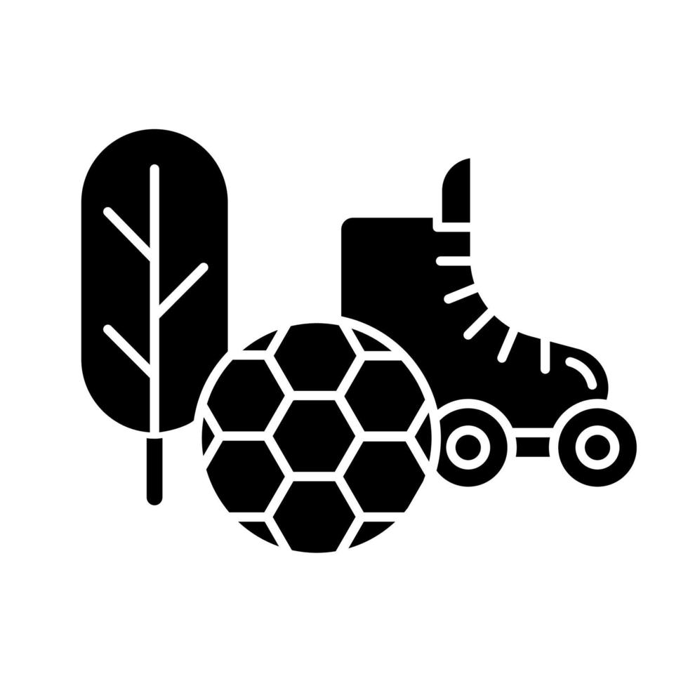 Sport- und Outdoor-Glyphen-Symbol. Hobbys und Spiele. sportliche Aktivitäten. E-Commerce-Abteilung, Online-Shopping-Kategorien. aktive Freizeitgestaltung. Silhouettensymbol. negativer Raum. vektor isolierte illustration