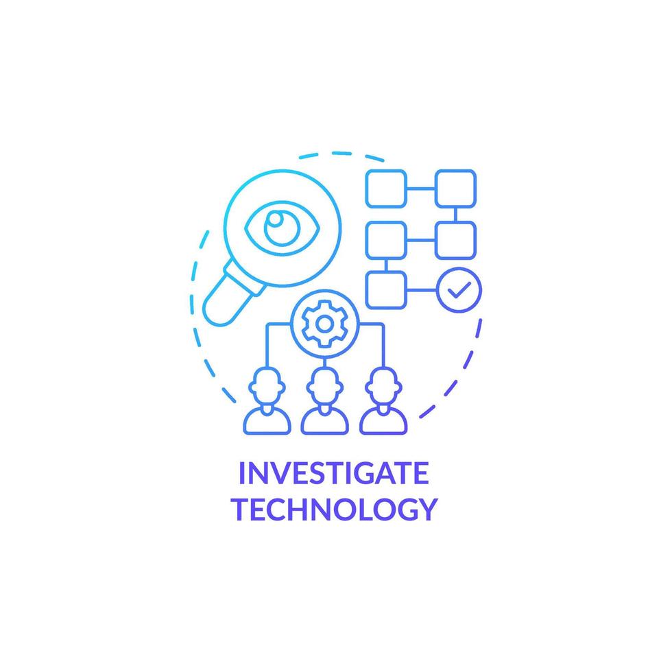 forskningsteknik koncept ikon. identifiera och undersöka problem. datainsamling och analys. innovativ lösning utförande abstrakt idé tunn linje illustration. vektor isolerade kontur färgritning