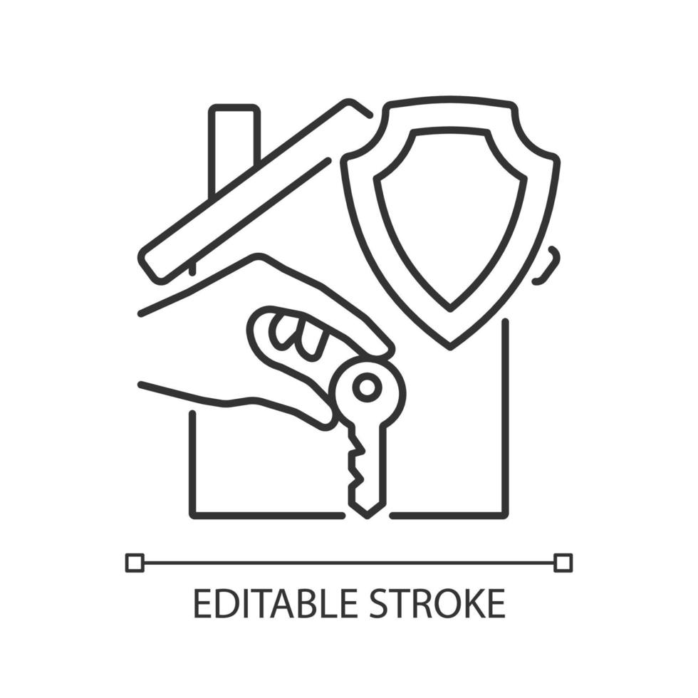 hyresgäster försäkring fall linjär ikon. hyresgästpolicy. skydd av tillhörigheter. tunn linje anpassningsbar illustration. kontur symbol. vektor isolerade konturritning. redigerbar linje. arial teckensnitt som används