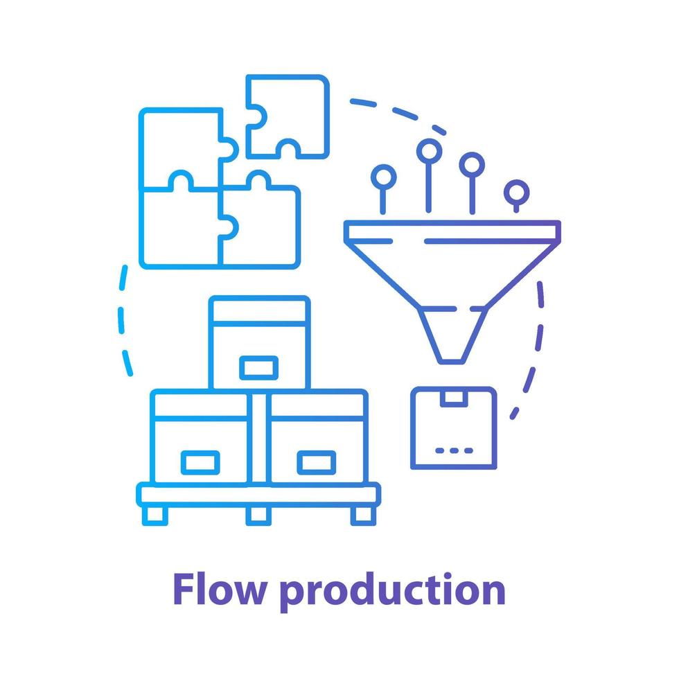 Flow-Produktion blaues Konzept-Symbol. Kontinuierliche Herstellungsidee dünne Linie Illustration. Produktionsprozess, Herstellung. Produktion ohne Unterbrechung. Vektor isolierte Umrisszeichnung. bearbeitbarer Strich