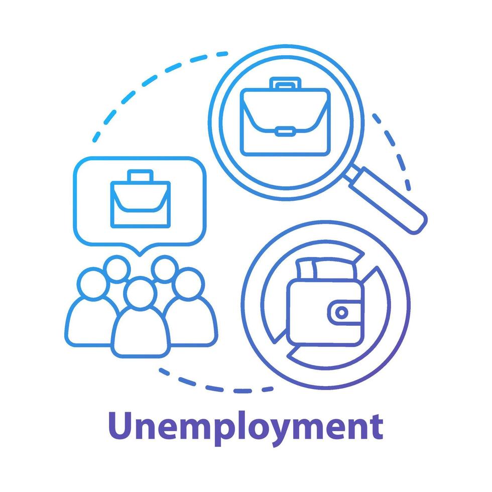 Symbol für das Konzept der Arbeitslosigkeit. Armut Idee dünne Linie Abbildung. Arbeitslosigkeit. Arbeitslose und Arbeitslose. Wirtschaft soziales Problem. Arbeiterrechte. Vektor isolierte Umrisszeichnung