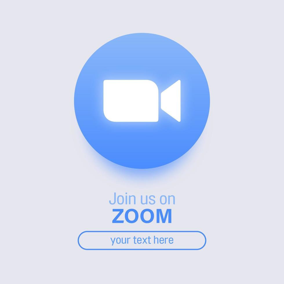 Begleiten Sie uns auf Zoom Social Media Square Banner mit leuchtendem 3D-Logo vektor