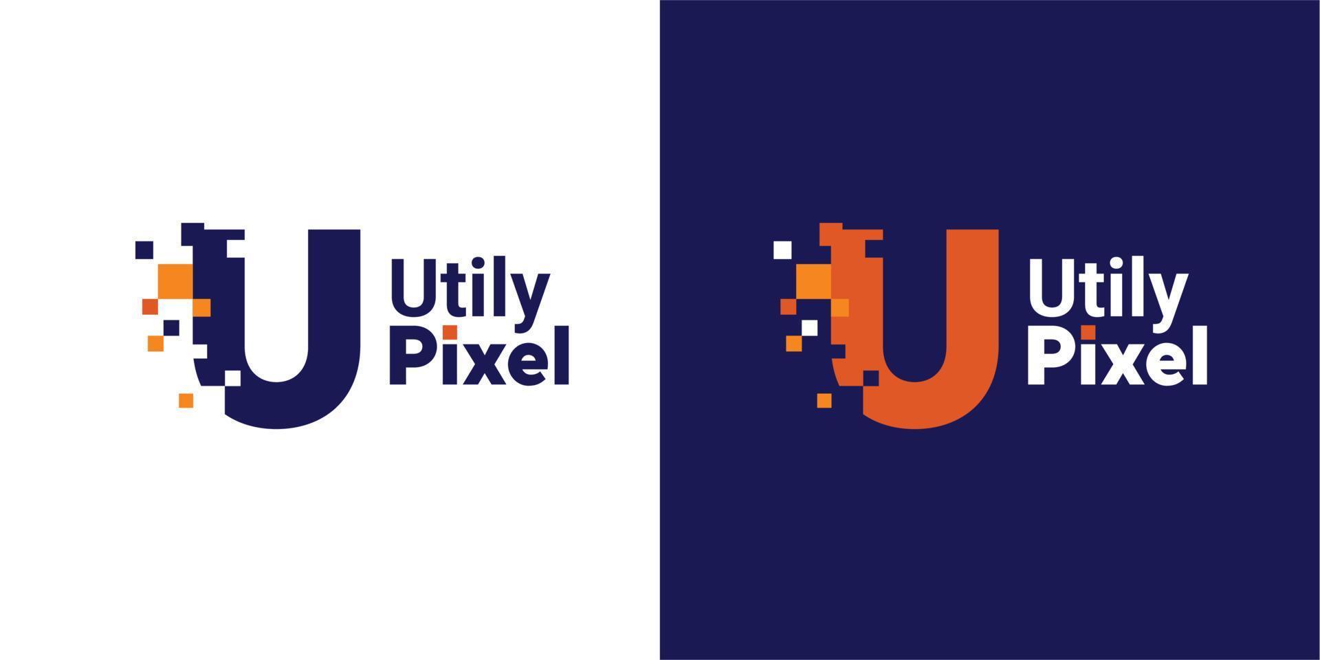 minimalistisk punkt bokstav u logotyp. u letter pixel mark digital 8 bitar vektor