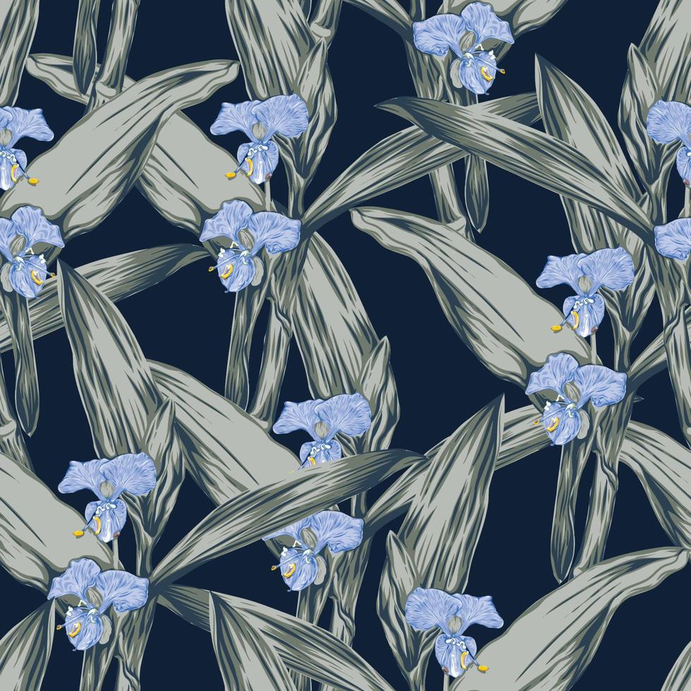 sömlösa mönster blommig med blå orkidé blommor abstrakt bakgrund. vektor illustration handritning .för tyg mönster pint design.