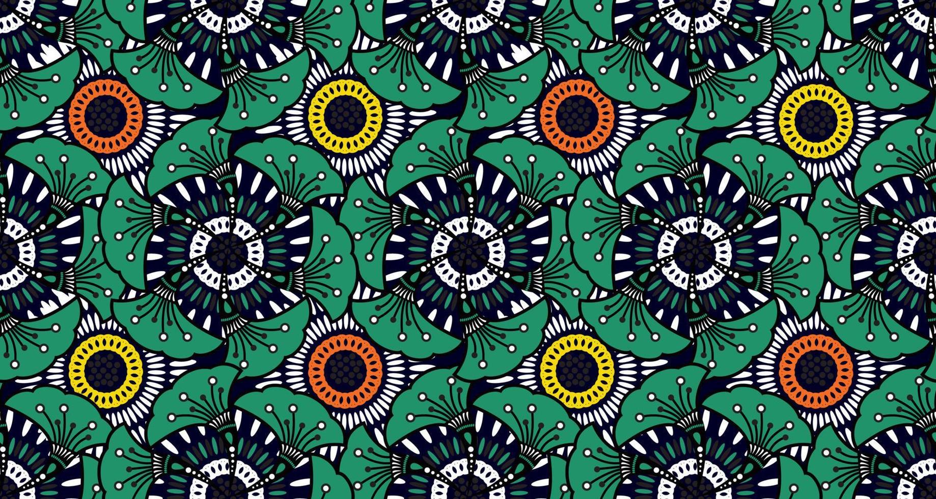 etniskt abstrakt tyg. sömlösa mönster i tribal, afrikanskt vaxtryck kitenge blommotiv vektor. Aztec geometrisk konst ornament.design för matta, tapeter, kläder, omslag, tyg, omslag, klänning vektor