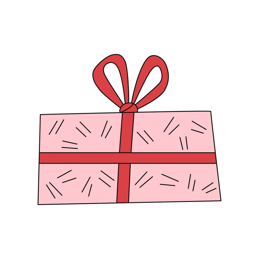 rosa presentask i doodle stil. symbol för överraskning eller present för firande. vektor illustration isolerad på vit bakgrund
