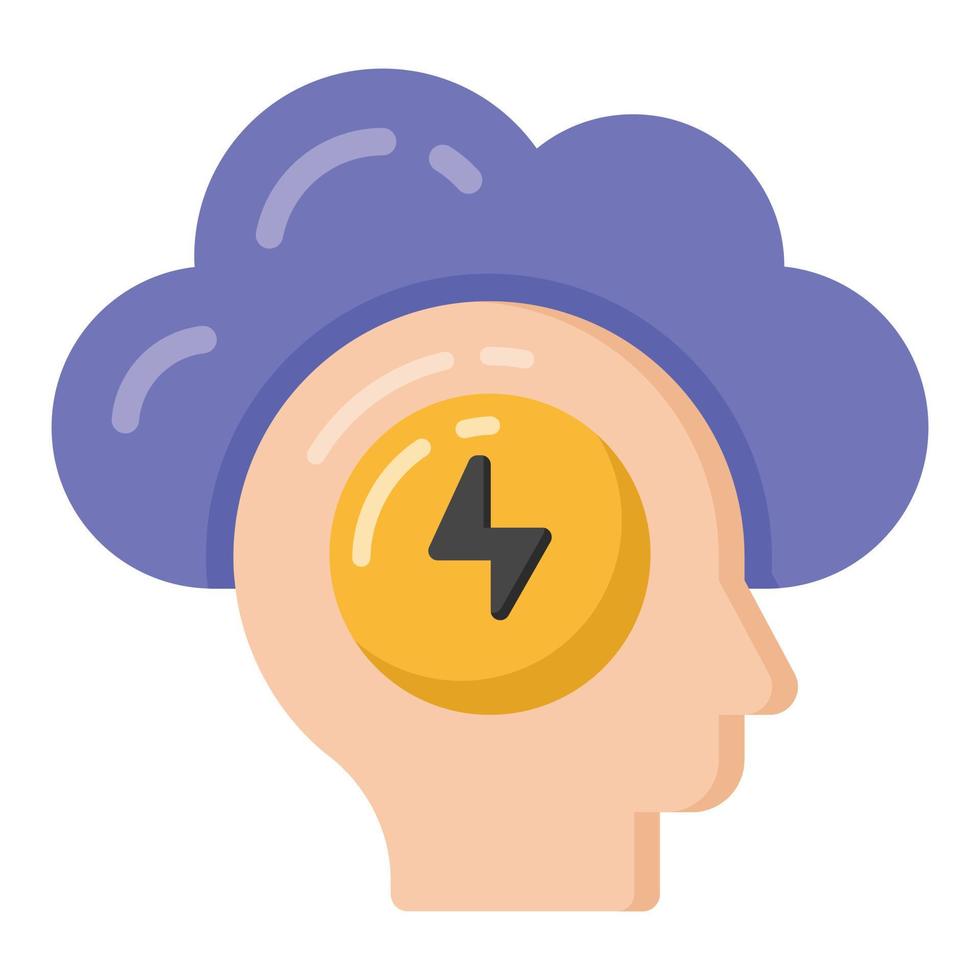 Cloud Brain Energy Flat Style Icon, editierbarer Vektor