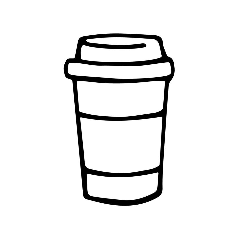 Kaffeetassen-Symbol im Doodle-Stil mitnehmen. Vektorzeichen Kaffee zum Mitnehmen. Einweg-Plastikbecher, Fast Food. klassische Pappbecher isoliert auf weißem Hintergrund. Logo für Café. vektor