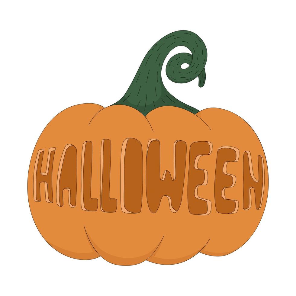 Halloween-Cartoon-Kürbis mit geschnitzter Inschrift. vektorillustrationselement für druck, grußkarte, plakat oder aufkleber vektor