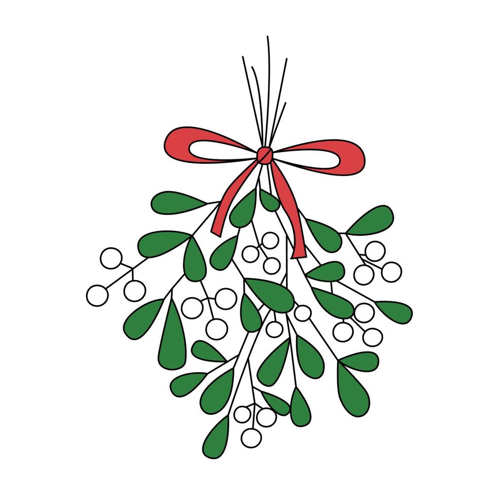 färgglad mistel i tecknad stil. dekoration element för jul. vektor illustration isolerad på vit bakgrund