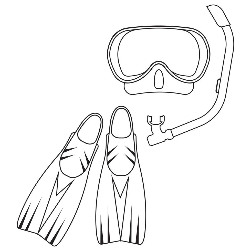Tauchmaske und Flossen, isolierte Vektorillustrationskontur vektor