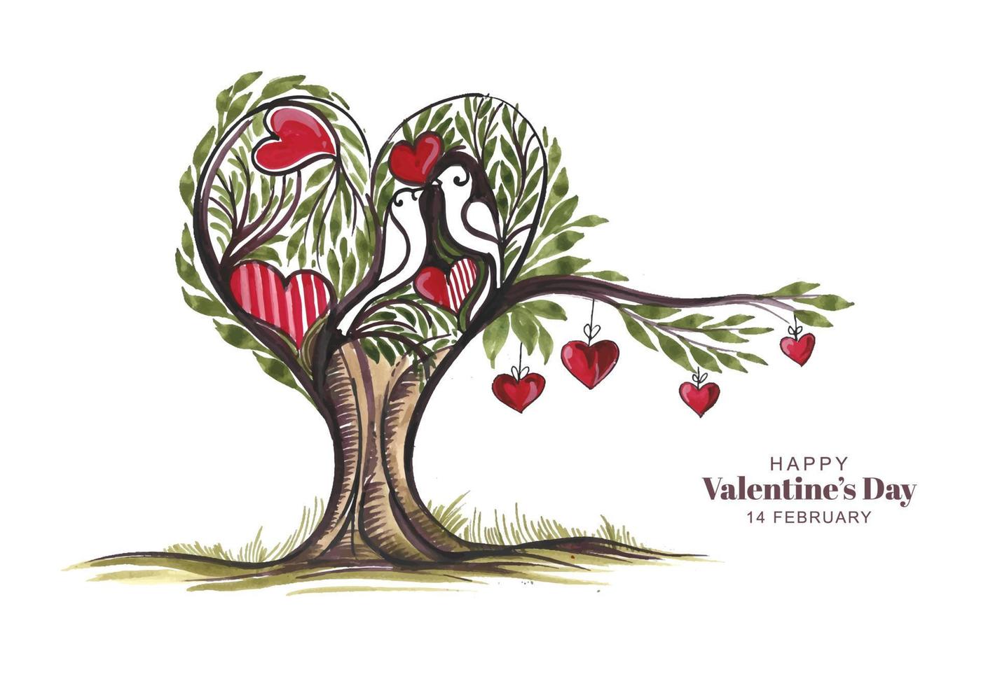 vacker hjärta form träd alla hjärtans dag kortdesign vektor