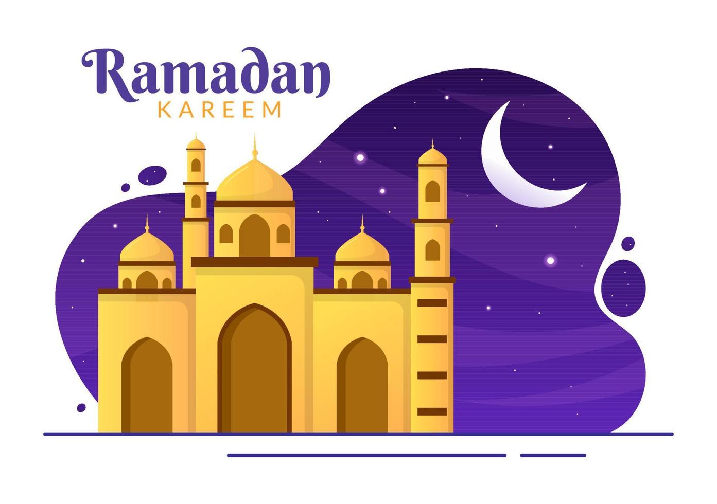 ramadan kareem med moské, lyktor och måne i platt bakgrund vektorillustration för religiös högtid islamisk eid fitr eller adha festival banner eller affisch vektor