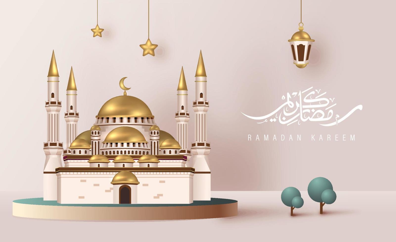 ramadan-vektorhintergrund mit moschee, die realistische 3d-designillustration errichtet vektor