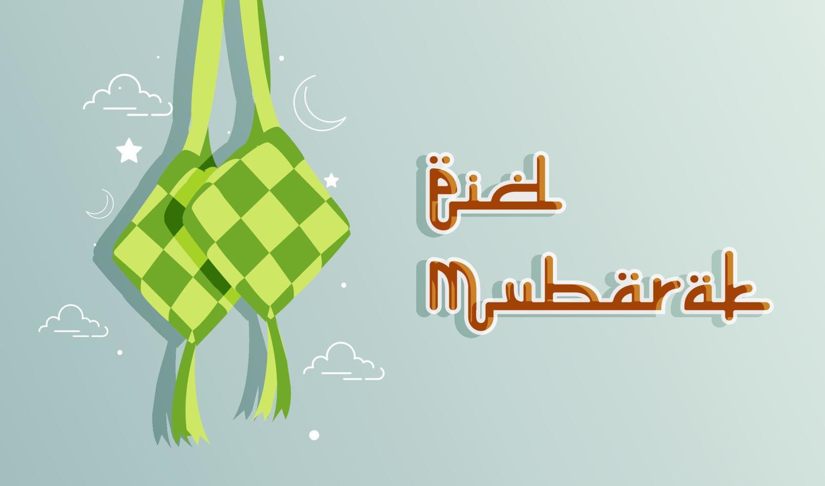 glad eid mubarak vektorillustration lämplig för affisch banner gratulationskort och andra, eid mubarak mall med ketupat vektor