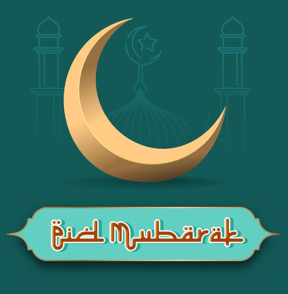 glad eid mubarak vektor illustration med realistiska guld halvmåne