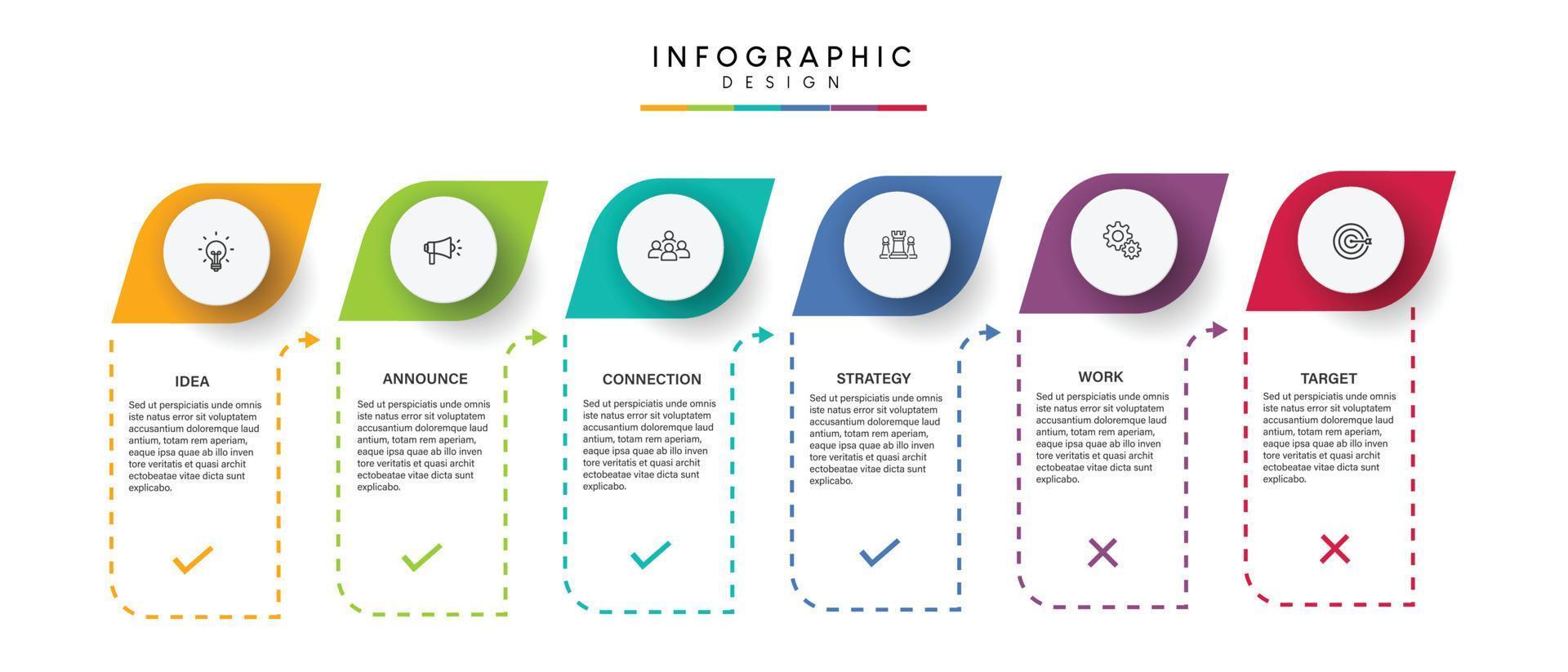 steg affärsdata visualisering tidslinje process infographic malldesign med ikoner vektor