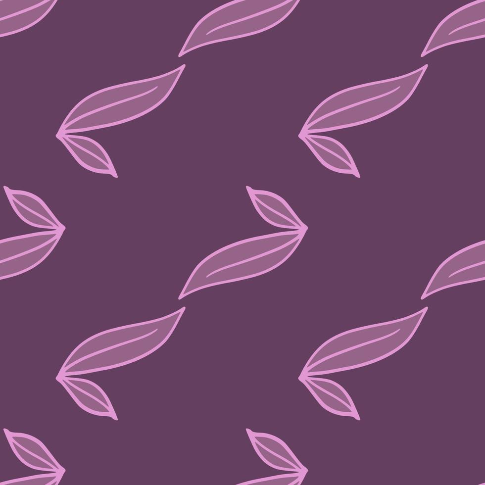nahtloses muster im minimalistischen stil mit konturierten umrissblattsilhouetten. botanische kunstwerke der lila palette. vektor