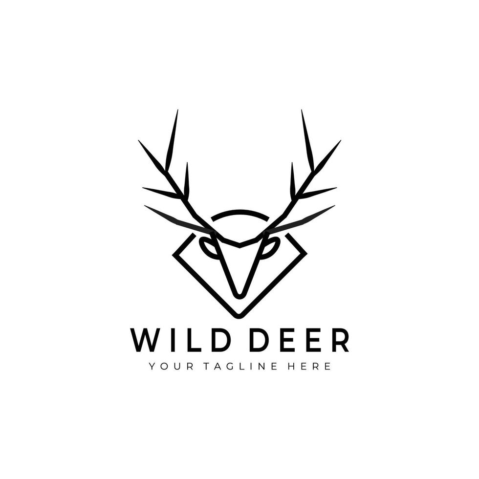 wildes hirsch logo linie kunst vektor illustration design kreativ natur minimalistisch monoline gliederung linear einfach modern