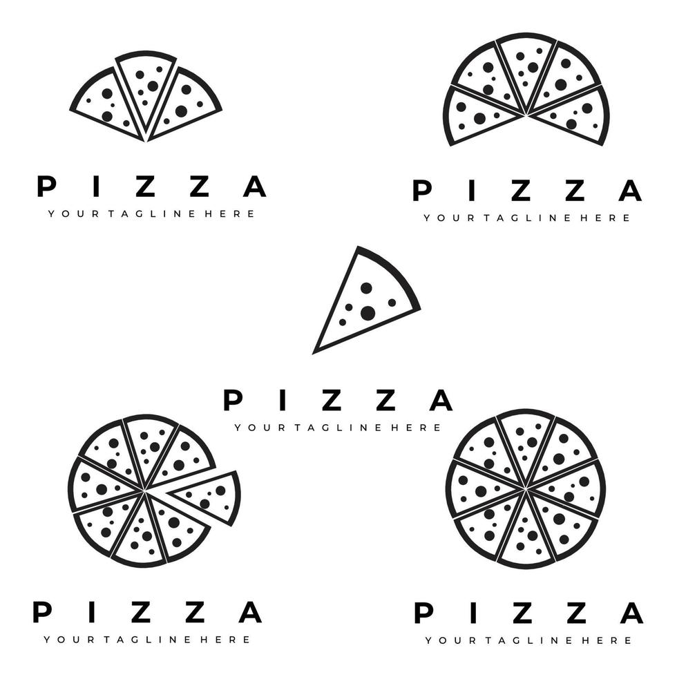 pizza logotyp set linjekonst illustration design vektor kreativ natur minimalistisk monoline kontur linjär enkel modern
