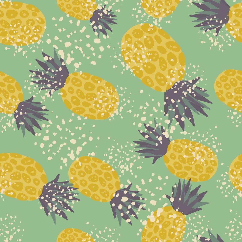 Tapete mit exotischen tropischen Früchten. Grunge Ananas Musterdesign auf grünem Hintergrund. vektor