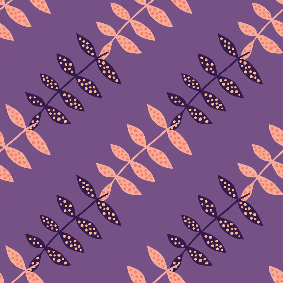 Nahtloses Muster der kreativen Niederlassung auf lila Hintergrund. einfache botanische Kulisse. vektor