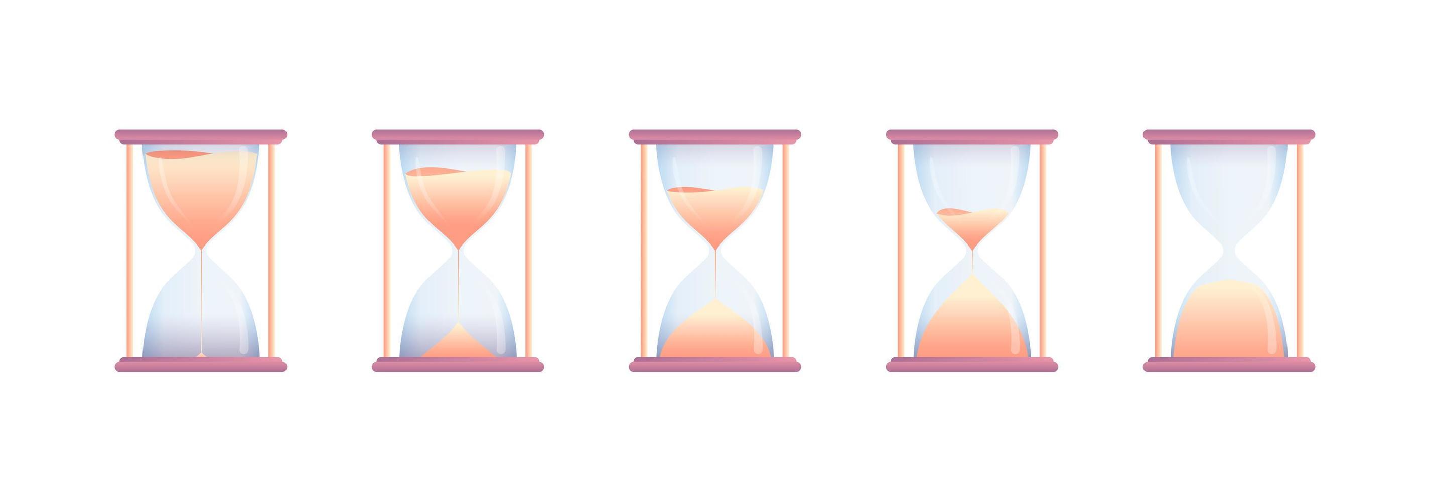 uppsättning timglas i olika stadier nedräkning vektor