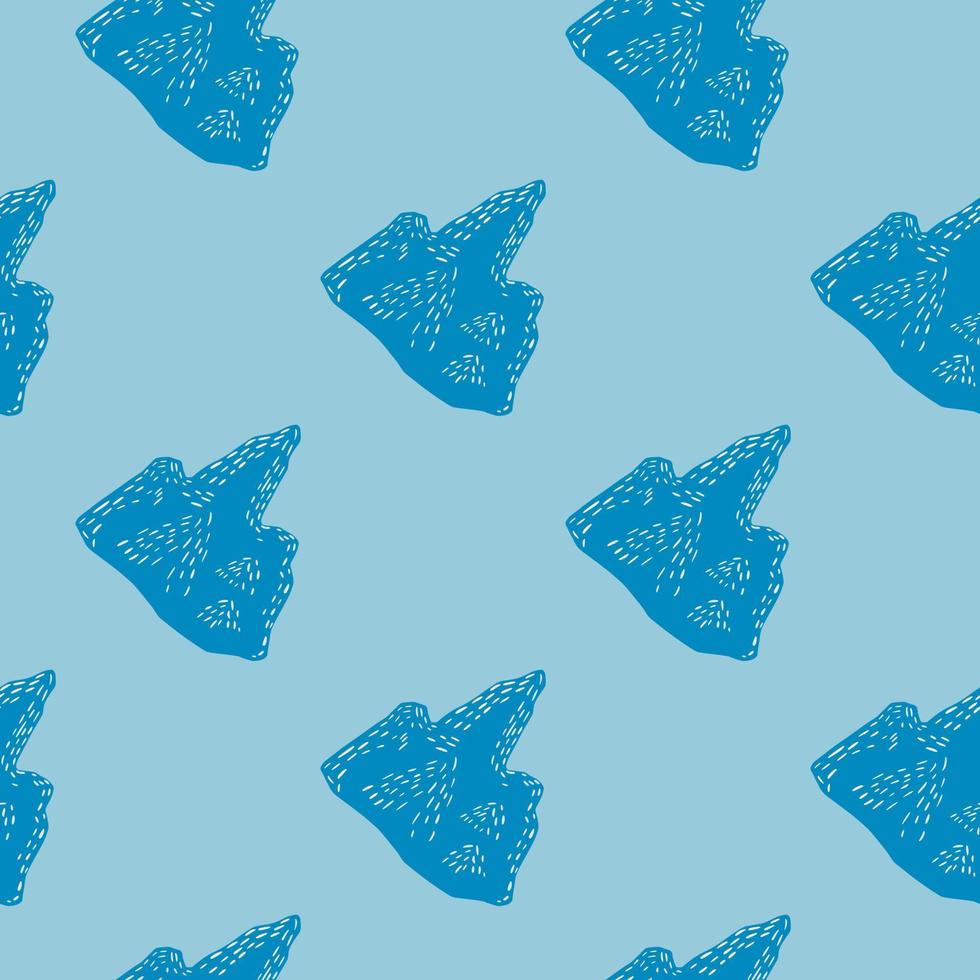 handritad island ocean seamless mönster med doodle isberg prydnad. blå palett kall vinter bakgrund. vektor
