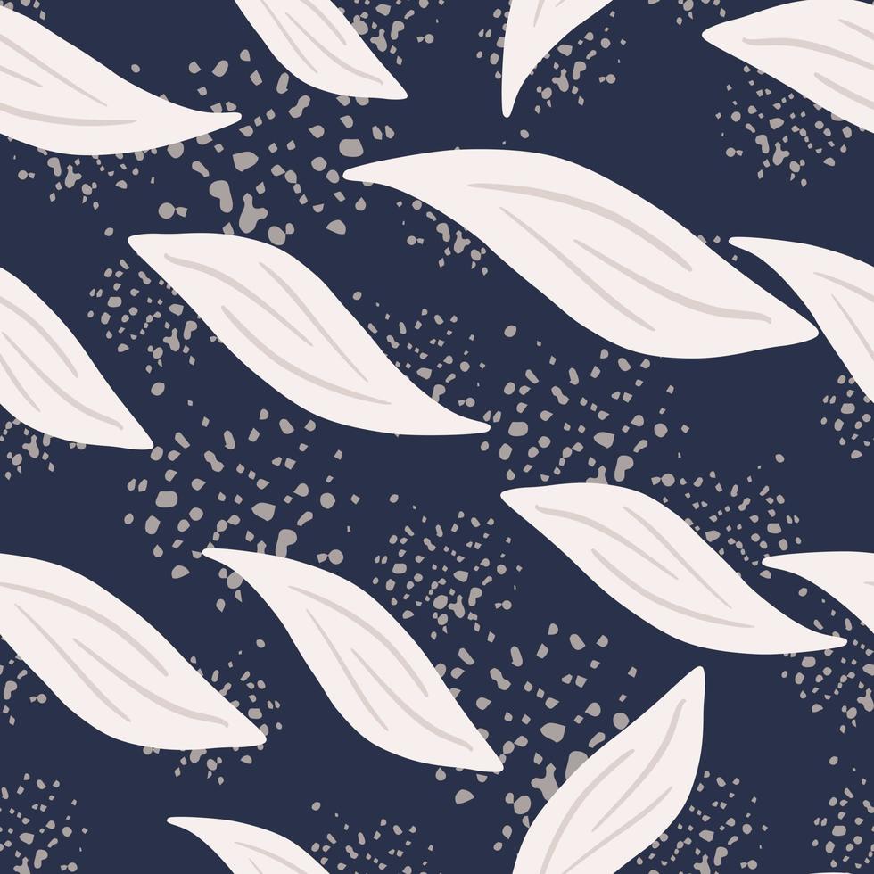 abstrakt botaniska sömlösa mönster med ljus blad doodle print. marinblå mörk bakgrund med stänk. vektor