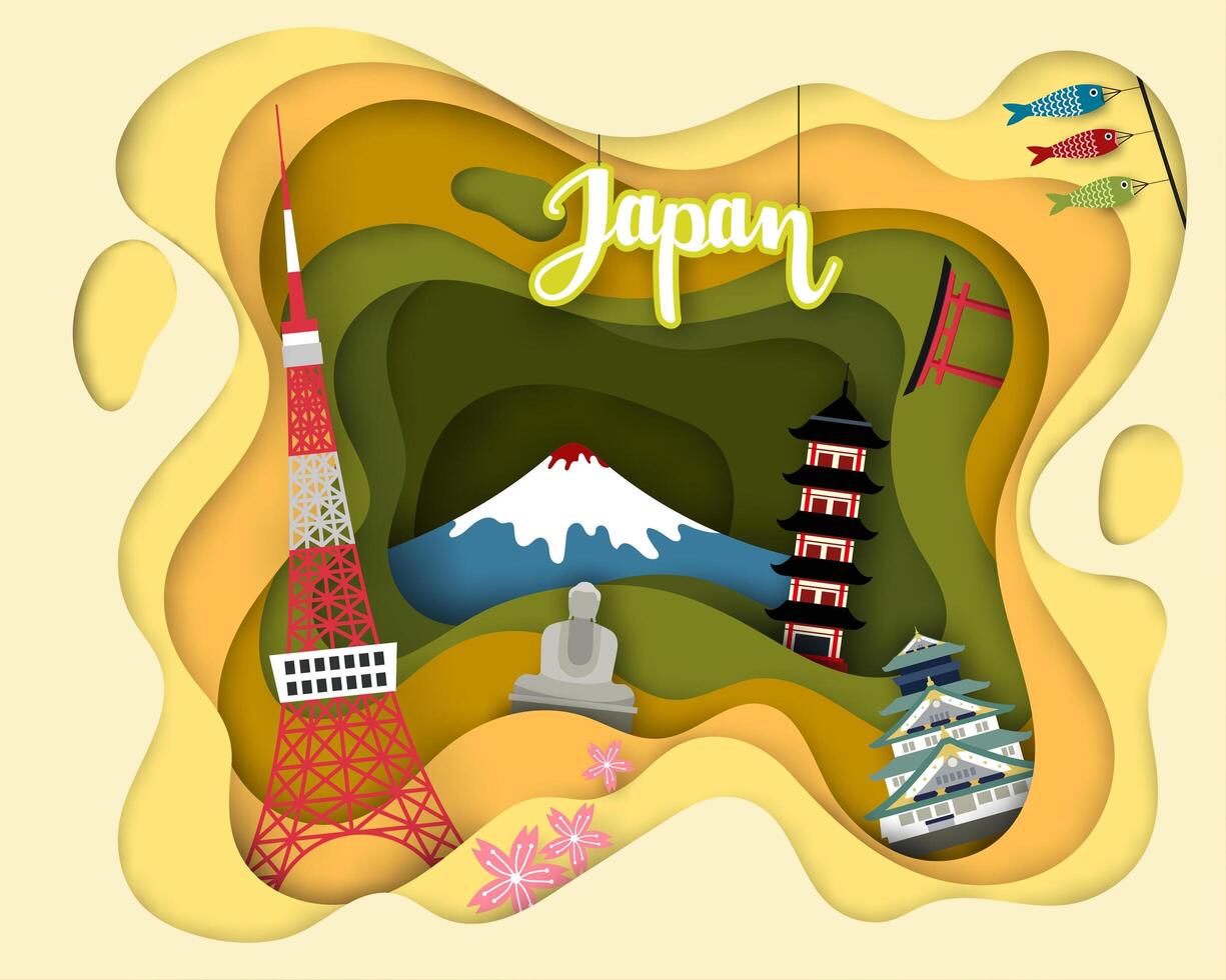 Paper cut design av Tourist Travel Japan vektor