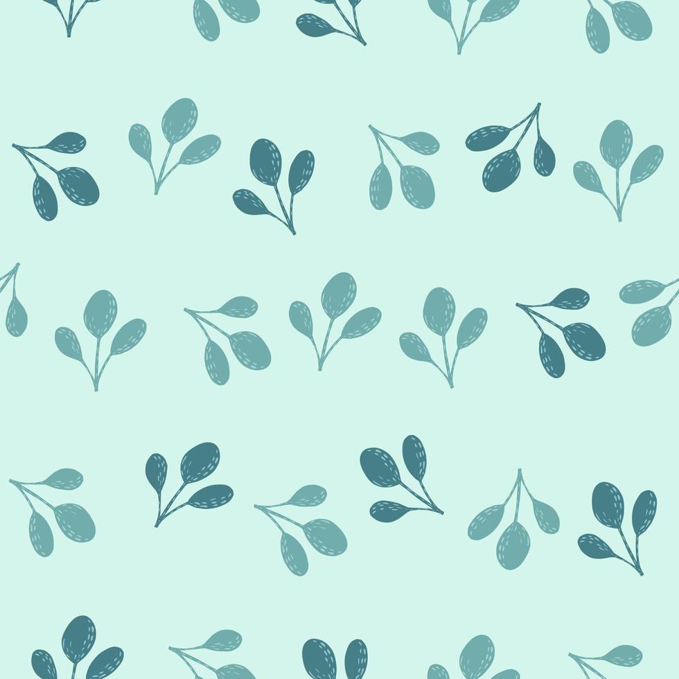 handritad sömlösa mönster med bladverk abstrakta silhuetter. blå blad element på pastell bakgrund. vektor
