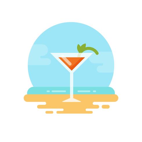 Orange cocktail med mynta på stranden platt ikon vektor